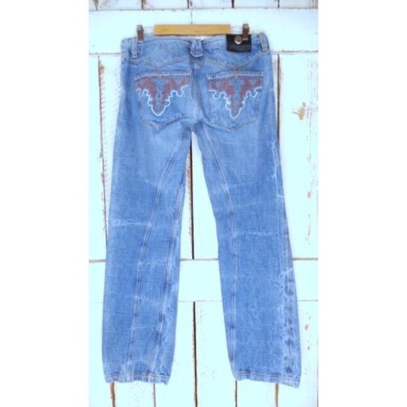 Light blue bleached and faded boot cut denim embroidered jeans - Picture 9 of 10